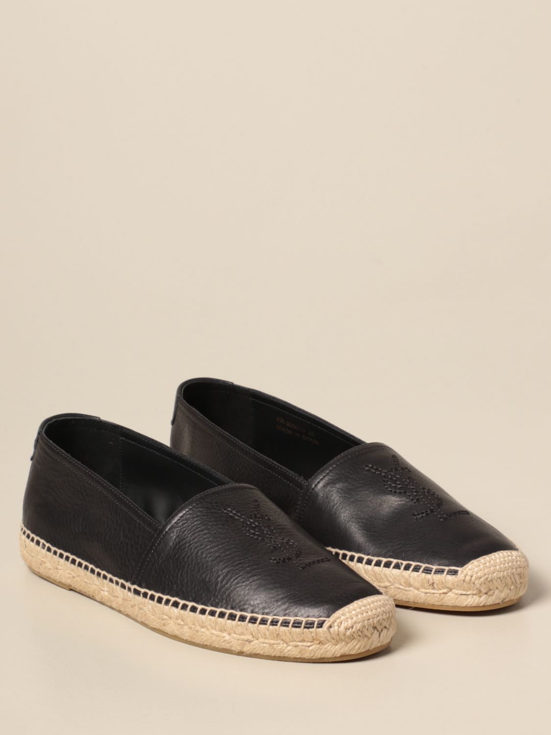 Saint Laurent espadrilles in grained leather with stitched logo