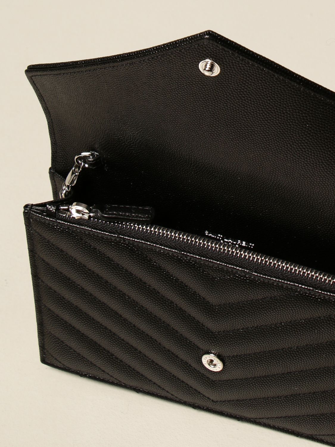 SAINT LAURENT: Monogram envelope bag in grain de poudre leather - Black ...