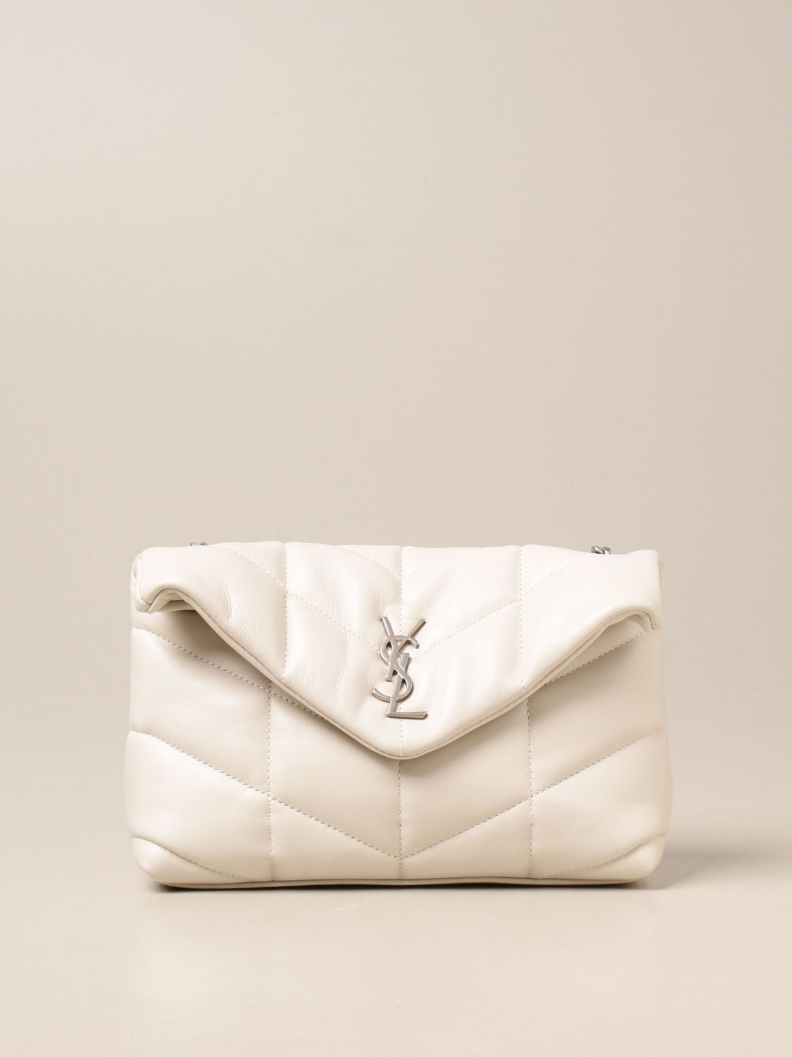 SAINT LAURENT: Toy loulou puffer bag in quilted leather - Cream