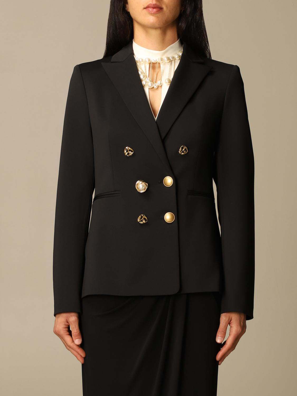 Pinko Outlet Doublebreasted jacket Alexia 1 in fabric stitch Black