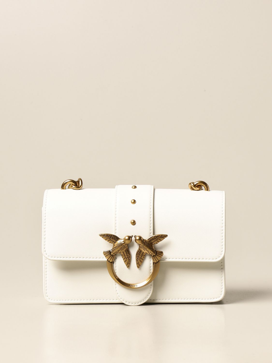 PINKO: Love Mini Icon Simply bag in calfskin - White | Crossbody Bags ...