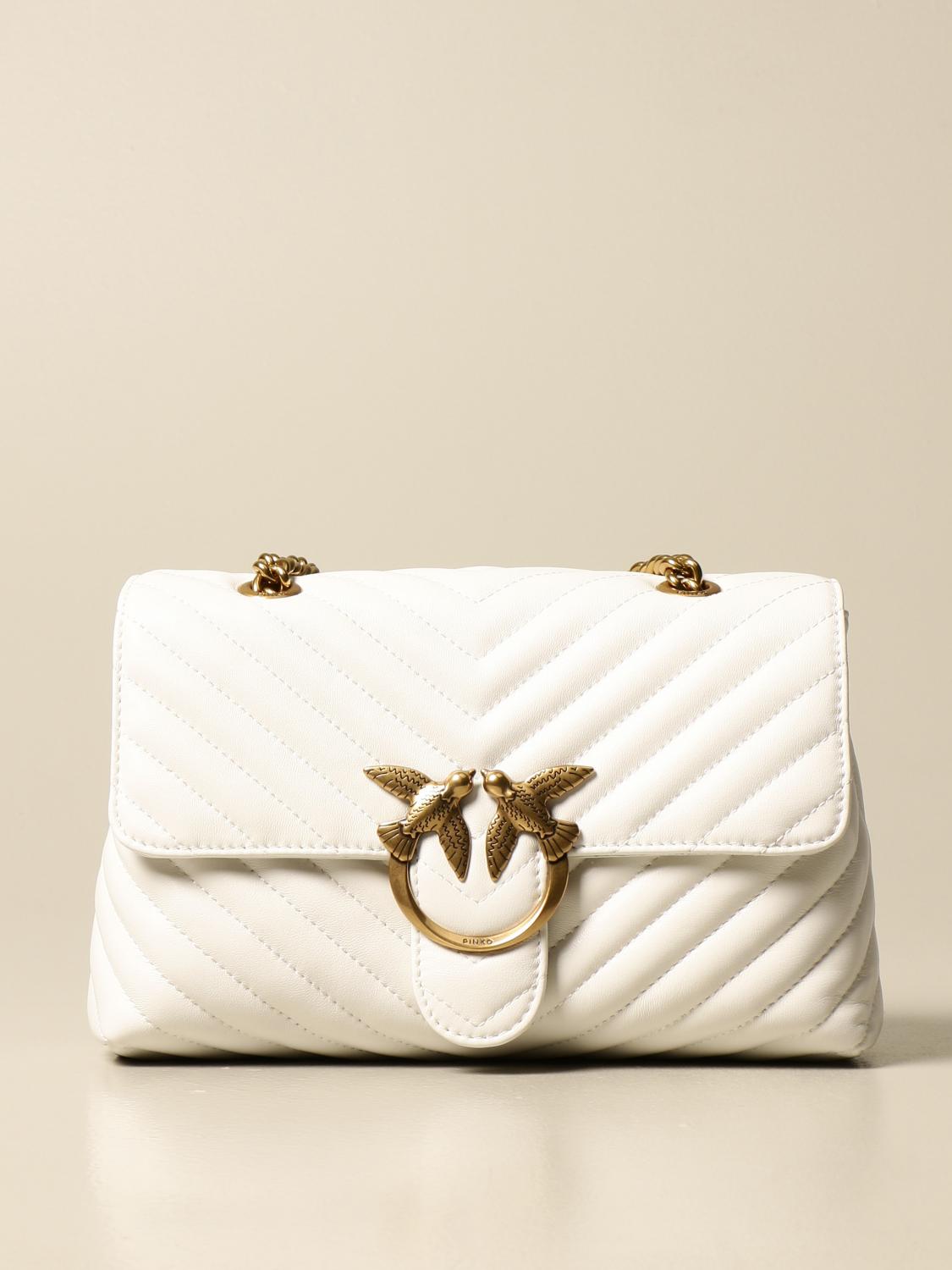 PINKO Love Lady Puff bag in matelassé nappa White Crossbody Bags
