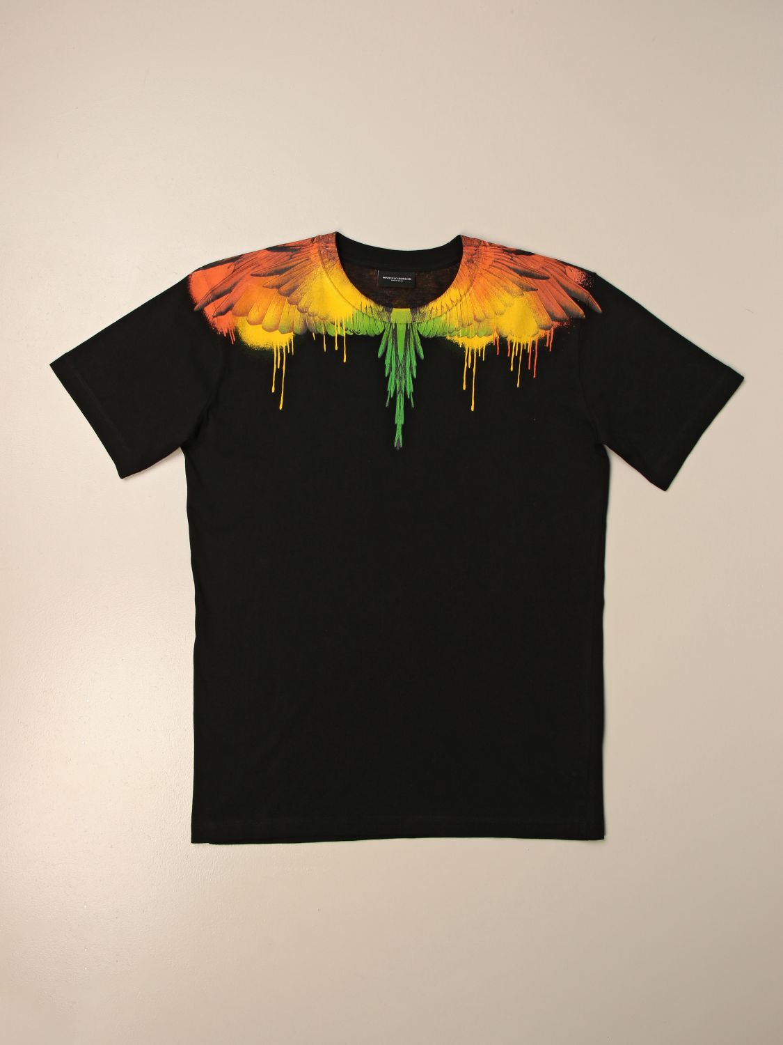 MARCELO cotton t-shirt with bird feathers | Kids Black | T-Shirt Marcelo Burlon 1104 0010 GIGLIO.COM