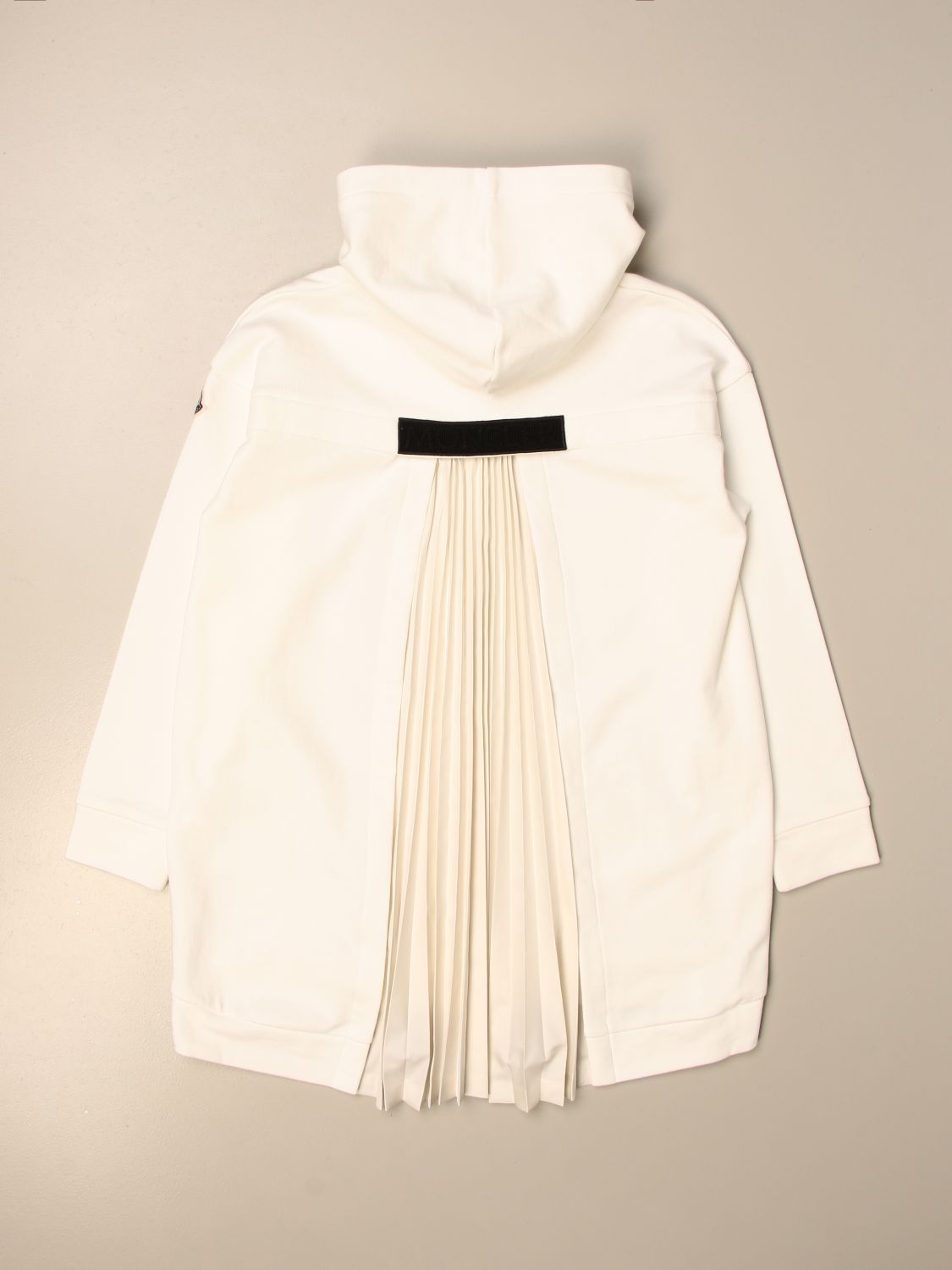 MONCLER: hooded sweatshirt in cotton with pleating - White | Moncler ...