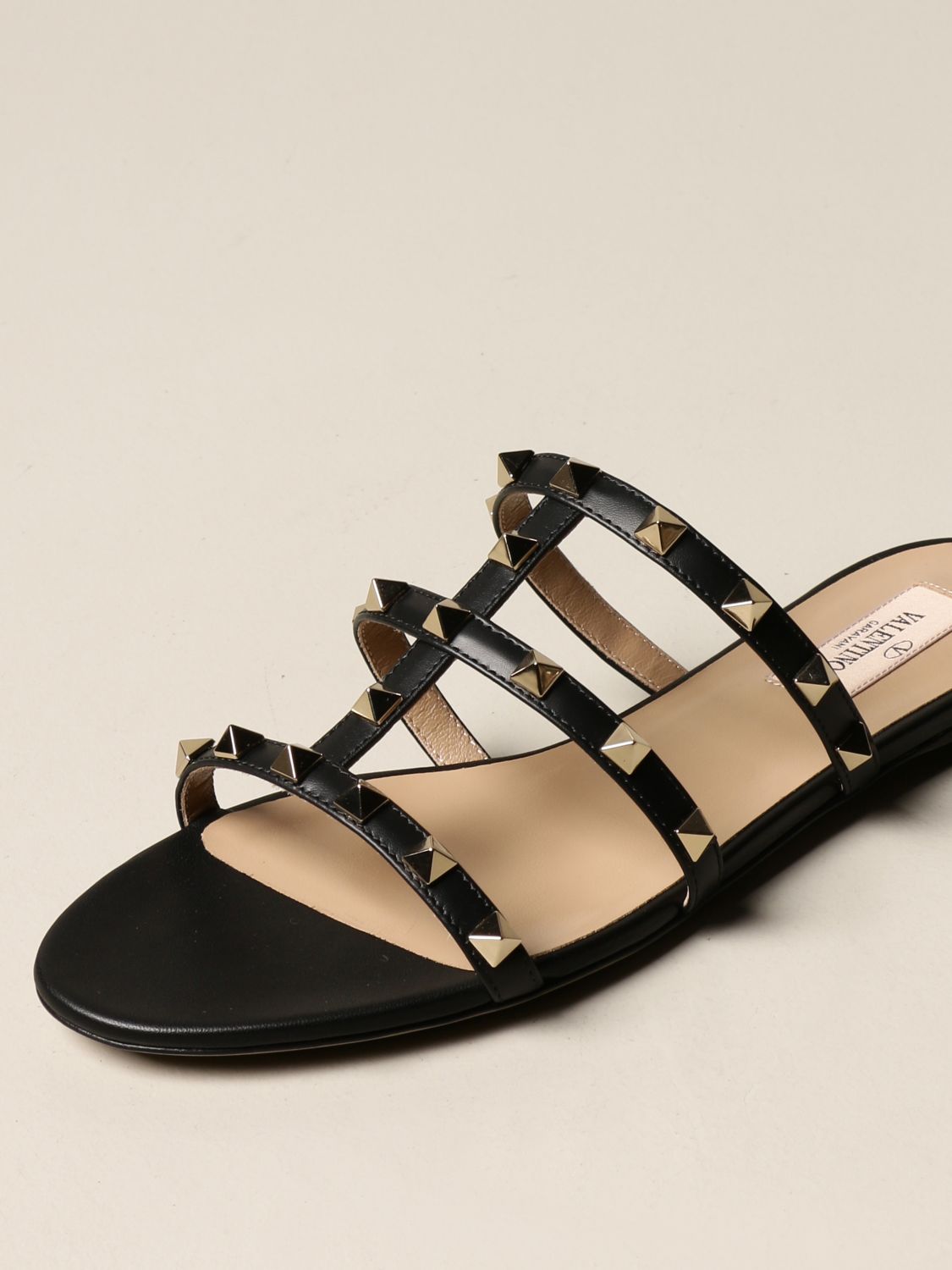 VALENTINO GARAVANI: leather sandal with studs | Flat Sandals Valentino ...