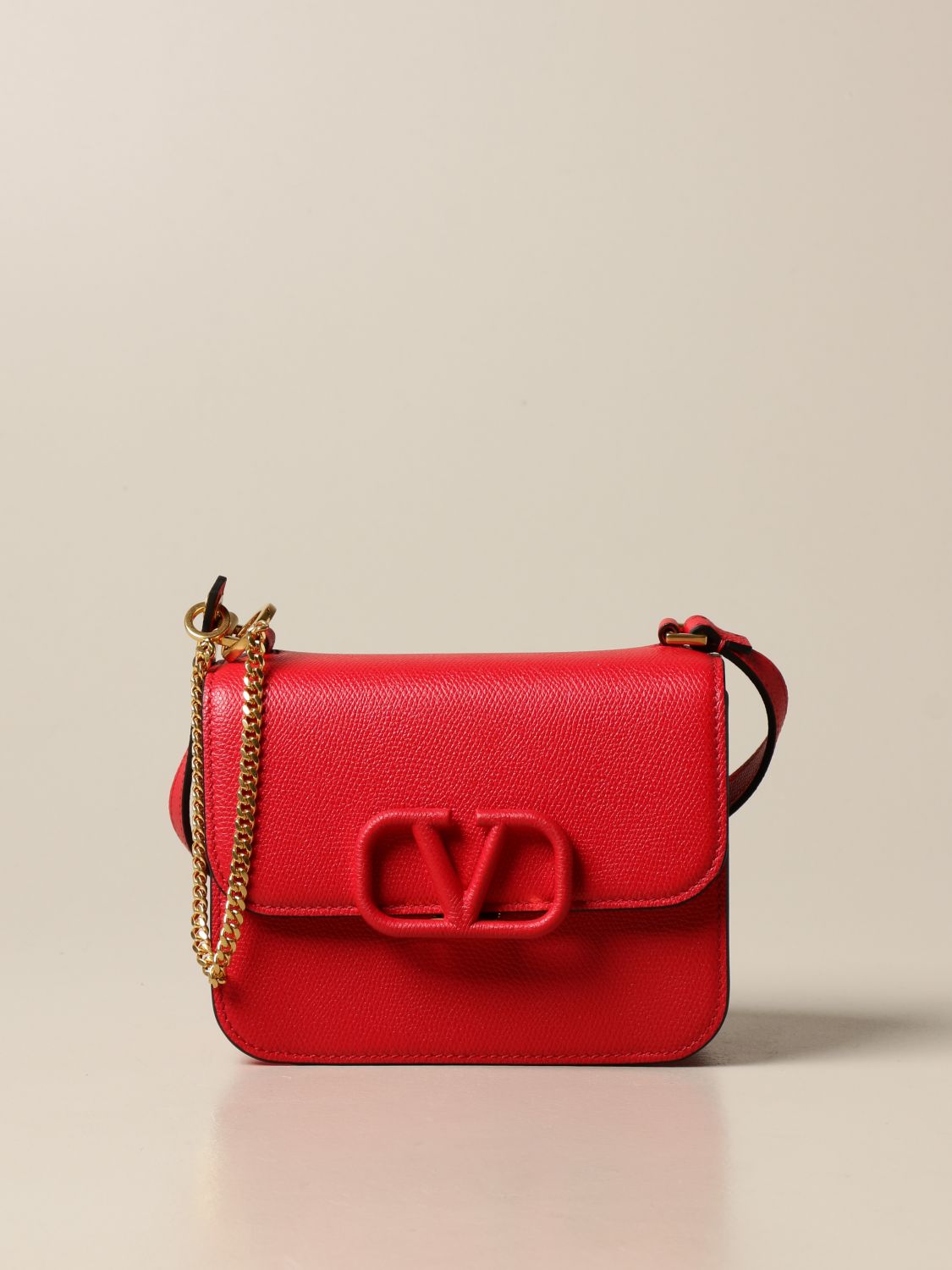 Valentino Small Vsling Shoulder Bag In Calfskin Red