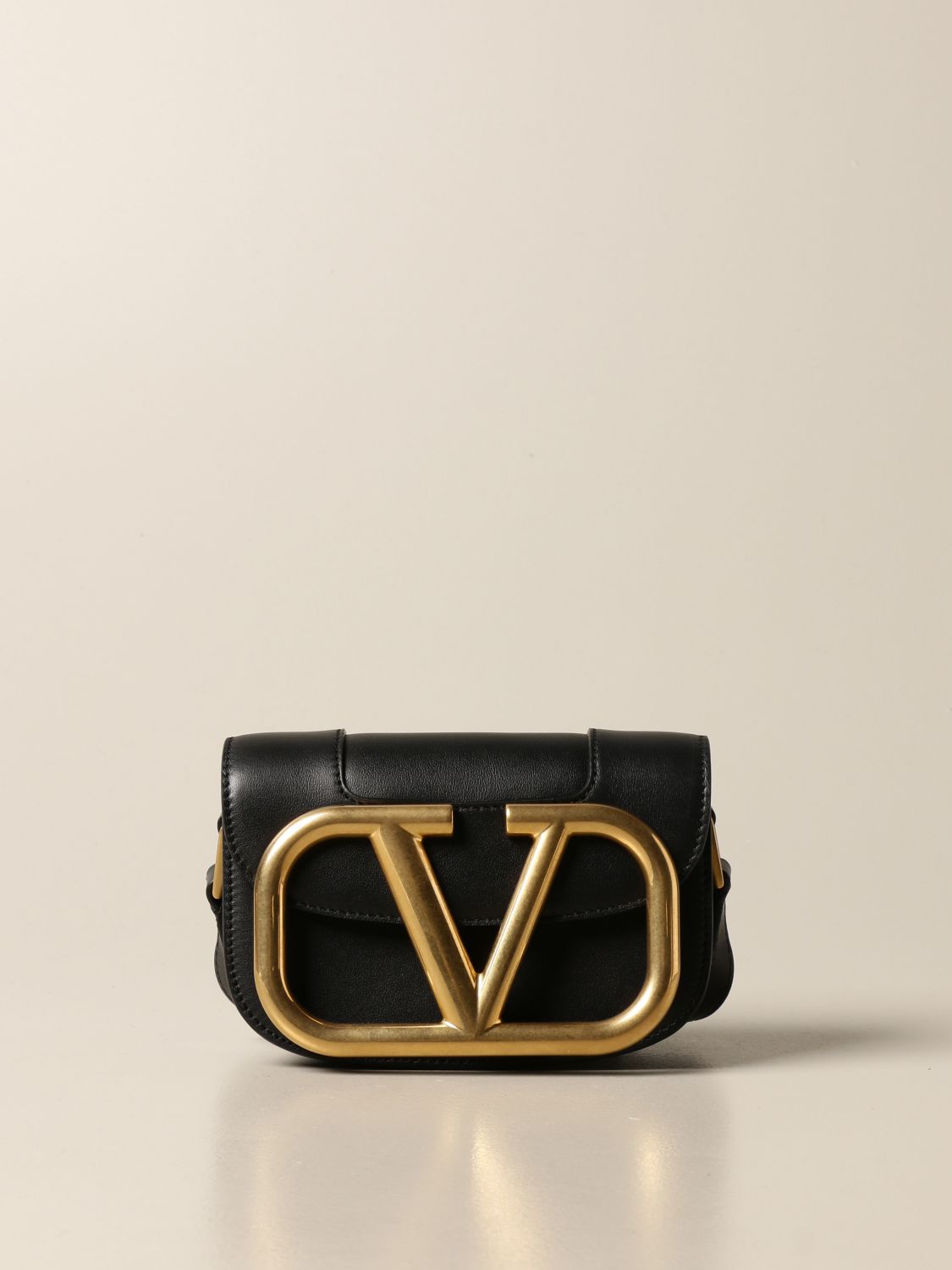Valentino+Supervee+Crossbody+Small+Black+Leather for sale online