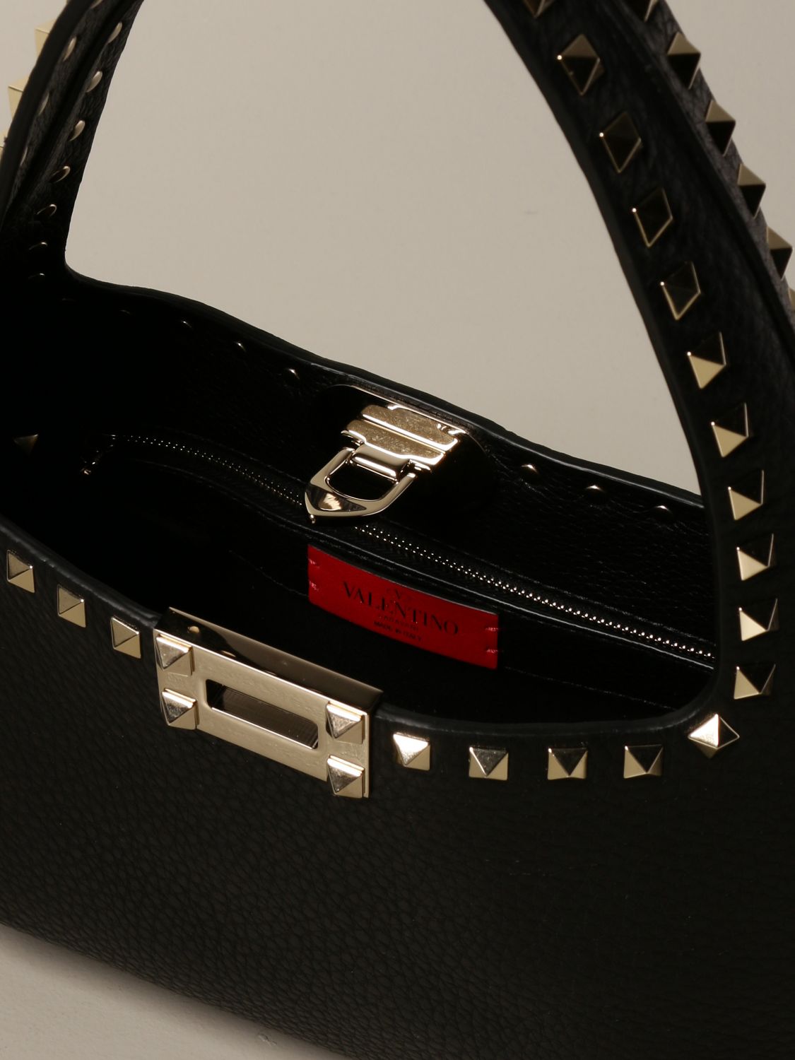 VALENTINO GARAVANI: Rockstud Hobo bag in hammered leather | Shoulder ...