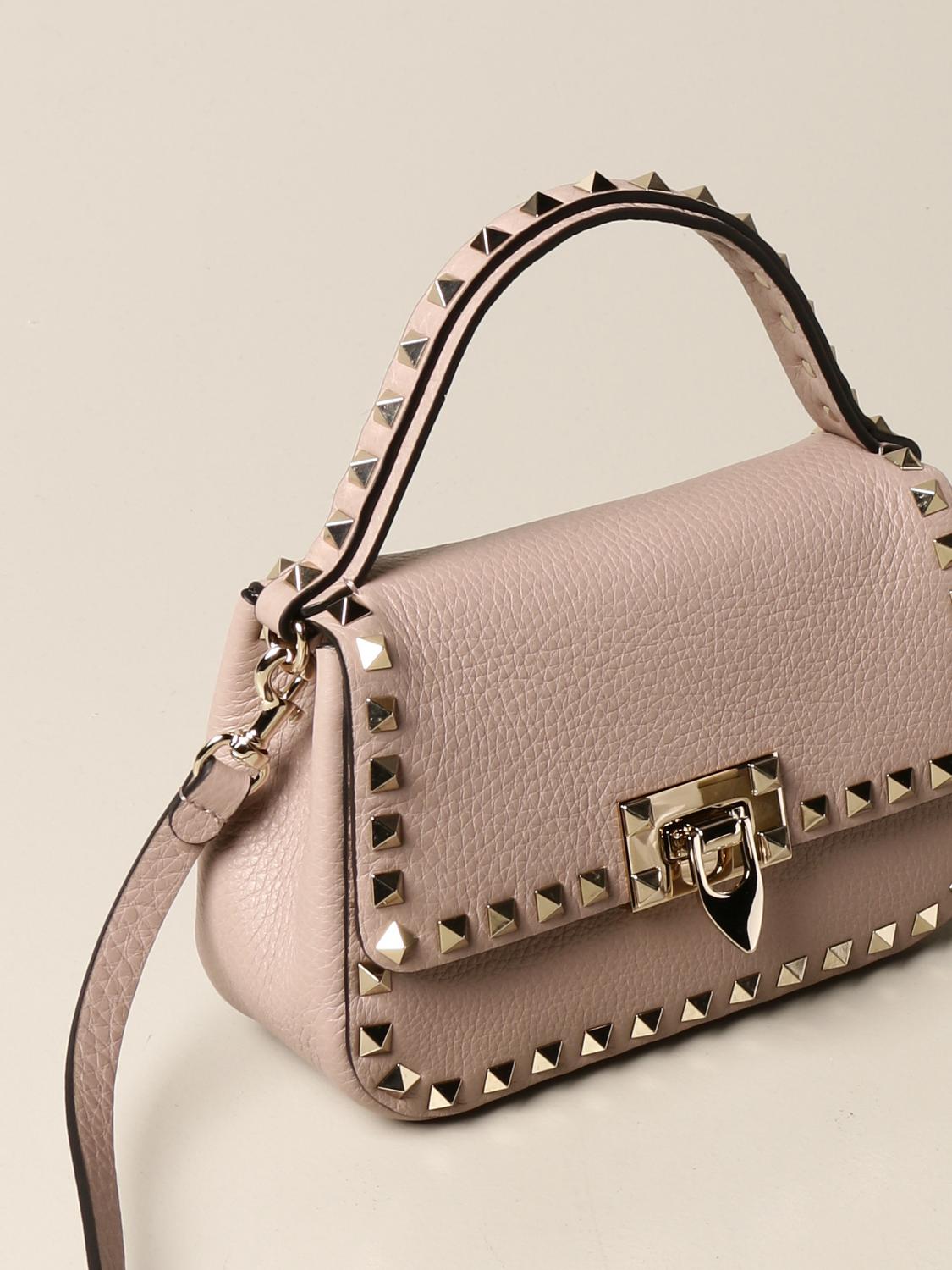 VALENTINO Blush Beige Leather ROCKSTUD Convertible Shoulder Tote