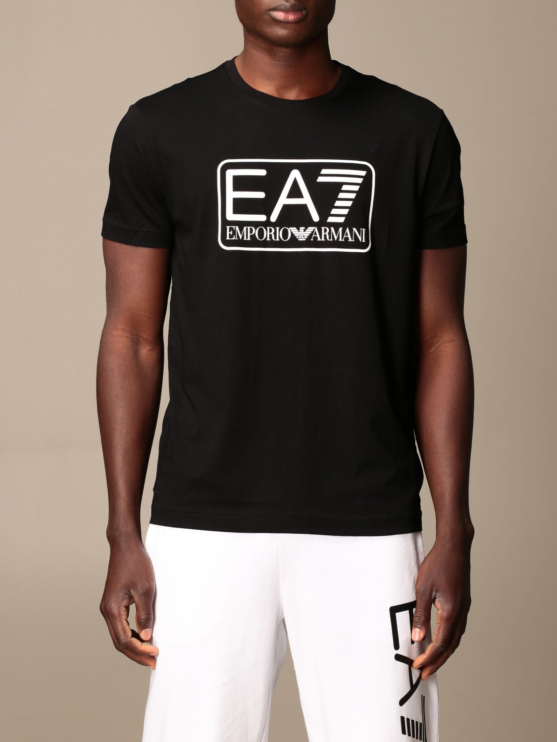 EA7: stretch cotton t-shirt with logo - Black | Ea7 t-shirt 8NPT10 ...