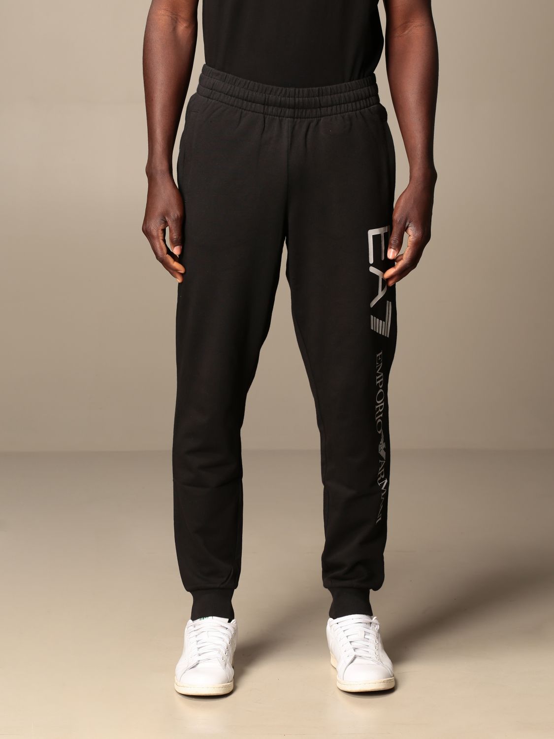 EA7: stretch cotton jogging trousers with logo - Black | Ea7 pants ...