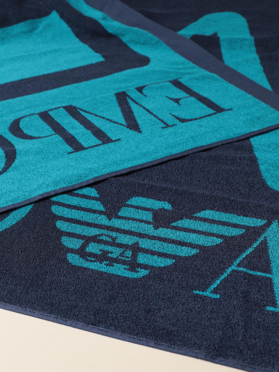 EA7 terry beach towel with big logo Beach Towel Ea7 Men Blue Beach