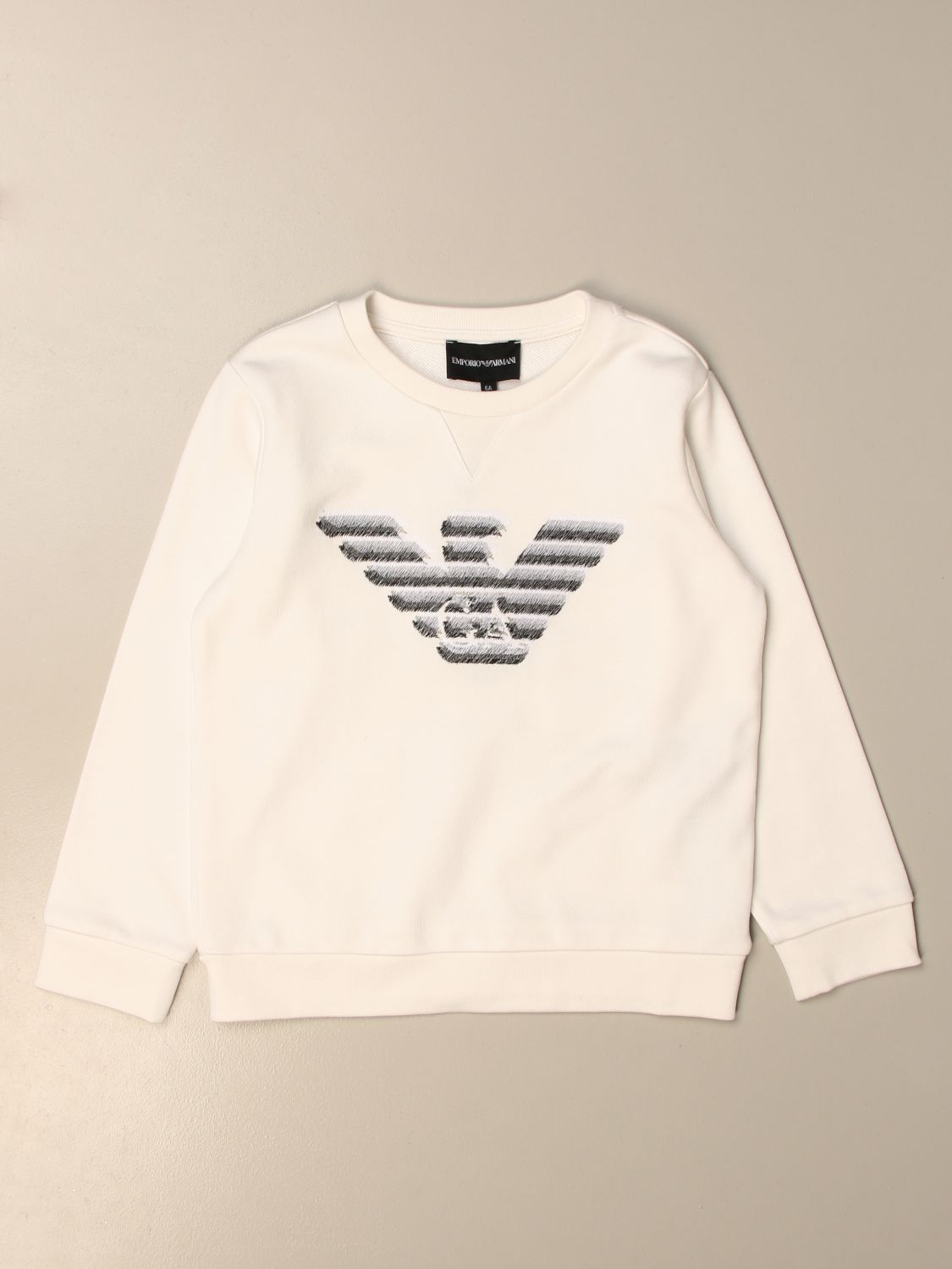 EMPORIO ARMANI: crewneck sweatshirt in cotton blend - White | Emporio ...