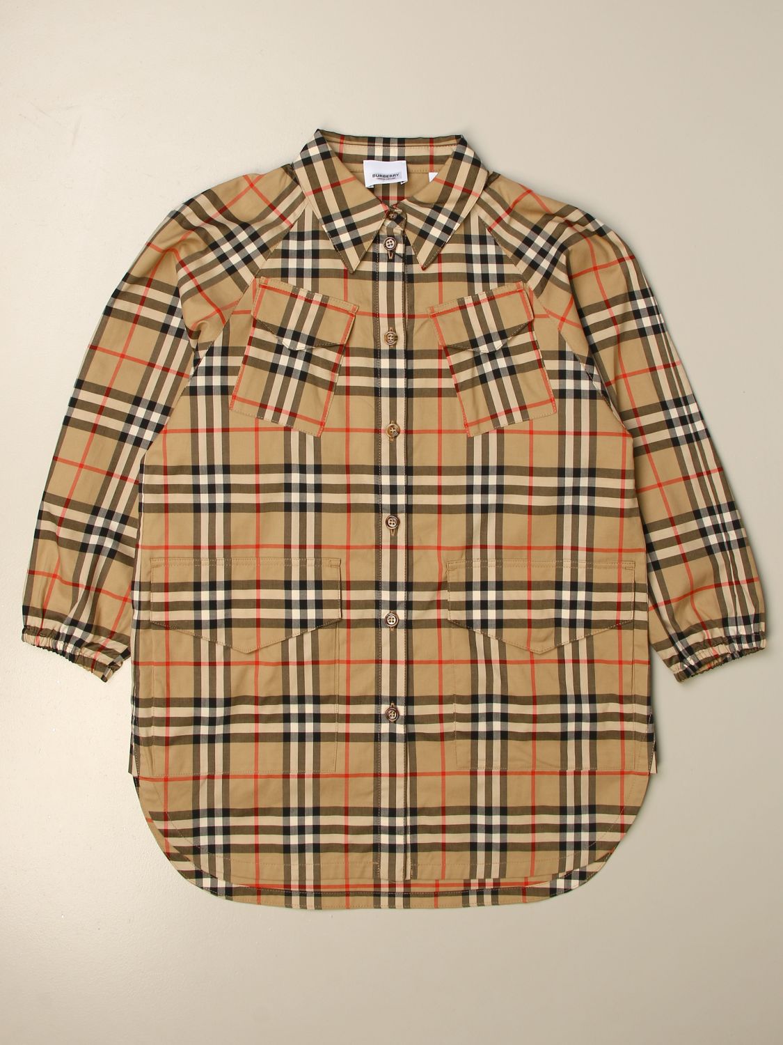 BURBERRY: shirt in cotton poplin with check pattern - Beige | Burberry ...