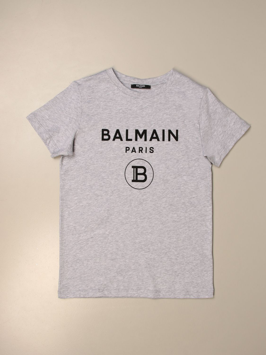 BALMAIN: cotton t-shirt with logo - Grey | Balmain t-shirt 6M8701 MX030