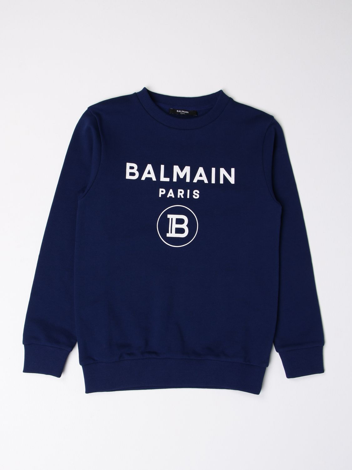 BALMAIN: crewneck sweatshirt in cotton with logo - Blue | Balmain ...