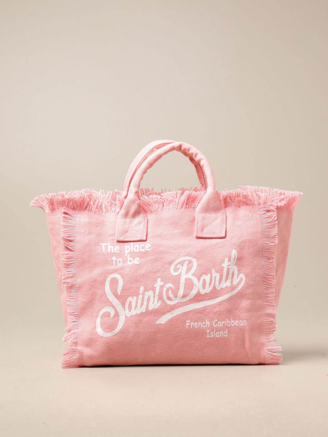 Mc2 Saint Barth Colette Pink Cotton Canvas Handbag With Toile De