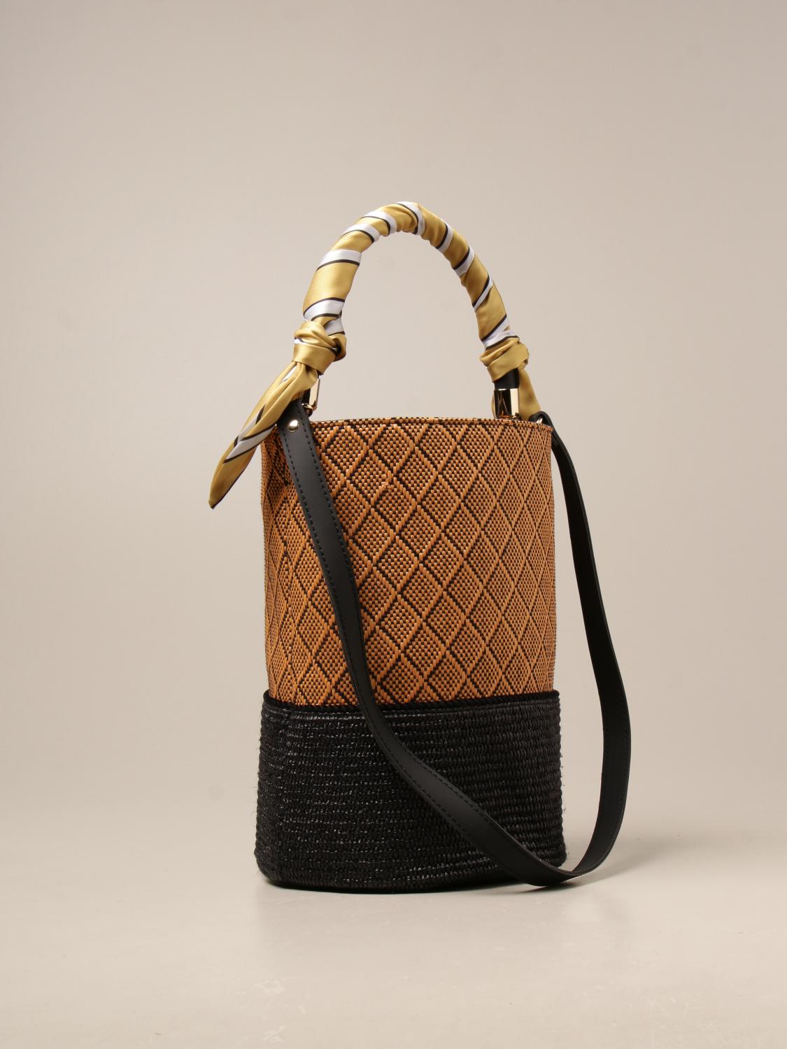 VIA MAIL BAG Borsa a secchiello in rafia Nero Borsa A Mano Via