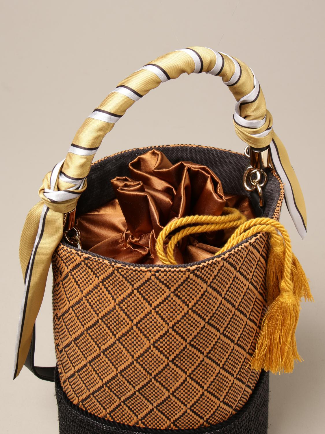 VIA MAIL BAG Borsa a secchiello in rafia Nero Borsa A Mano Via