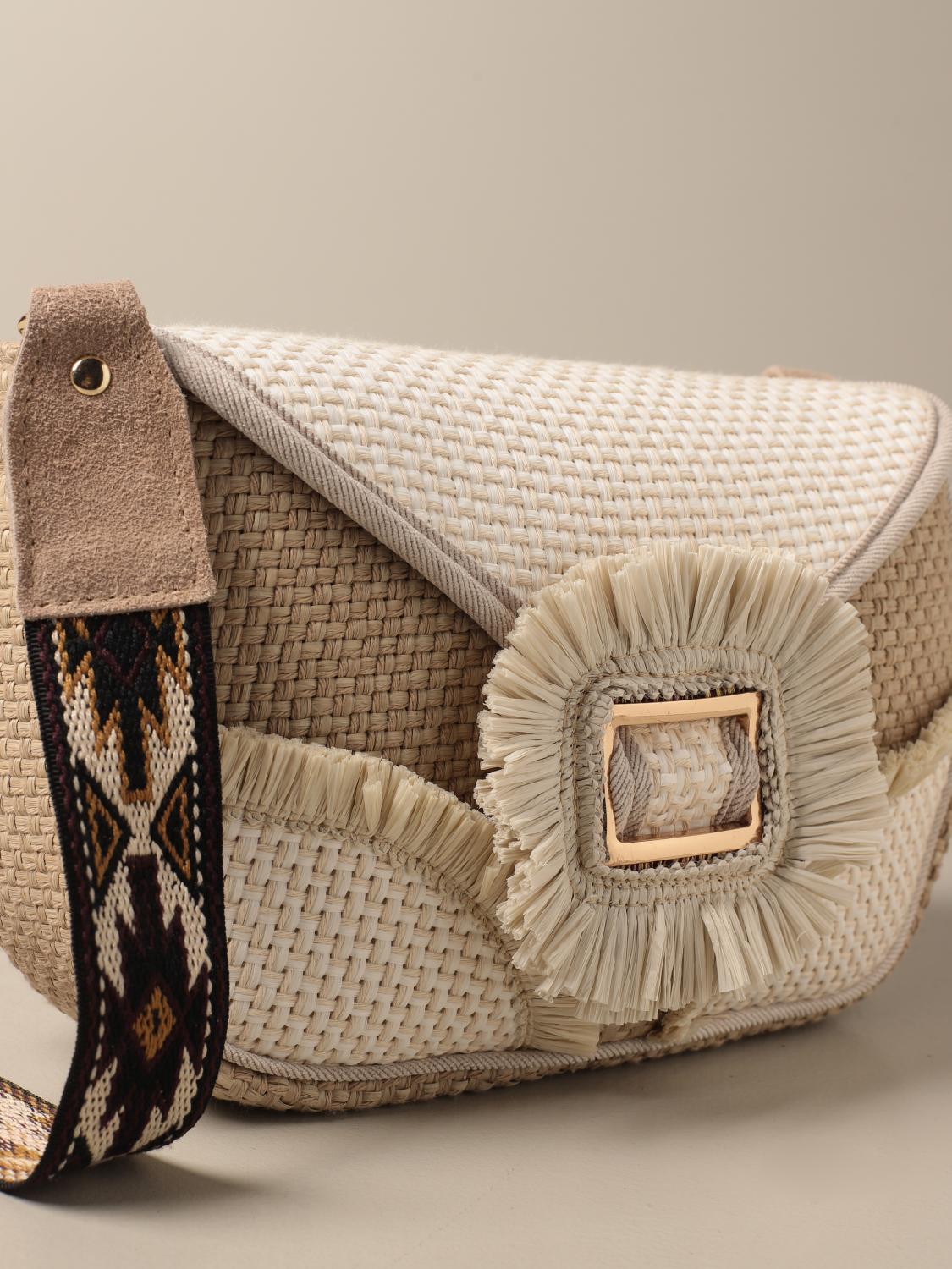 VIA MAIL BAG Borsa in rafia bicolor Bianco Borsa A Spalla Via Mail