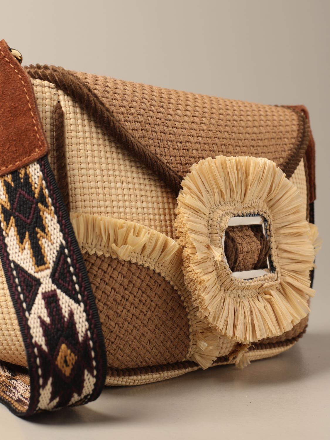 VIA MAIL BAG Borsa in rafia bicolor Naturale Borsa A Spalla Via