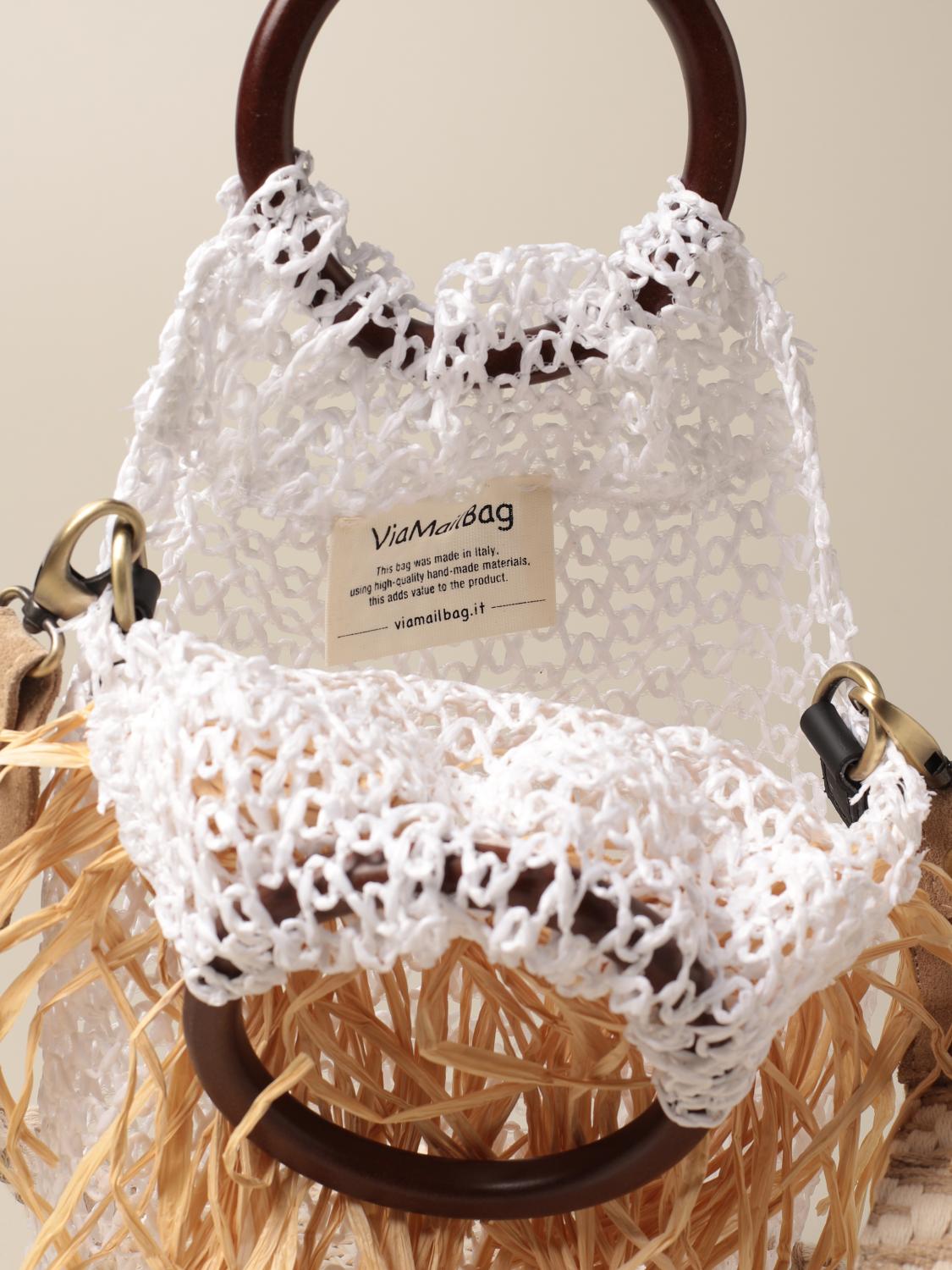 VIA MAIL BAG bucket bag in raffia Handbag Via Mail Bag Women White