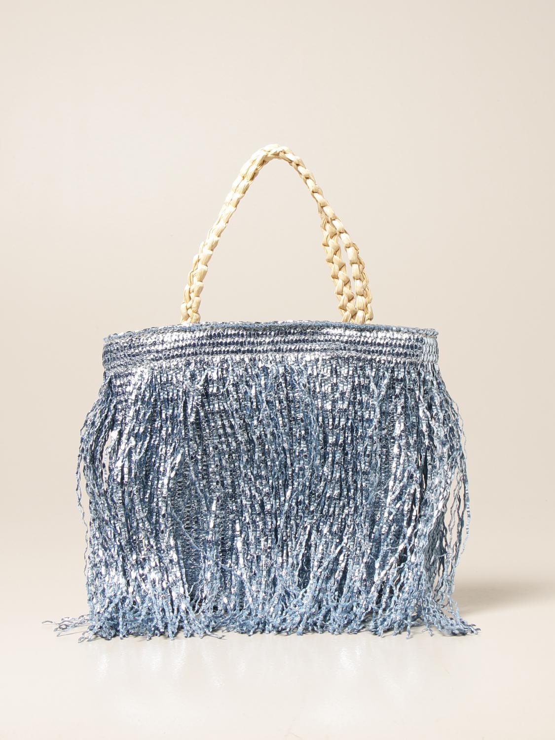 VIA MAIL BAG: Borsa in rafia con frange laminate - Azzurro | Borsa A Spalla  Via Mail Bag KOS GLITTER GIGLIO.COM