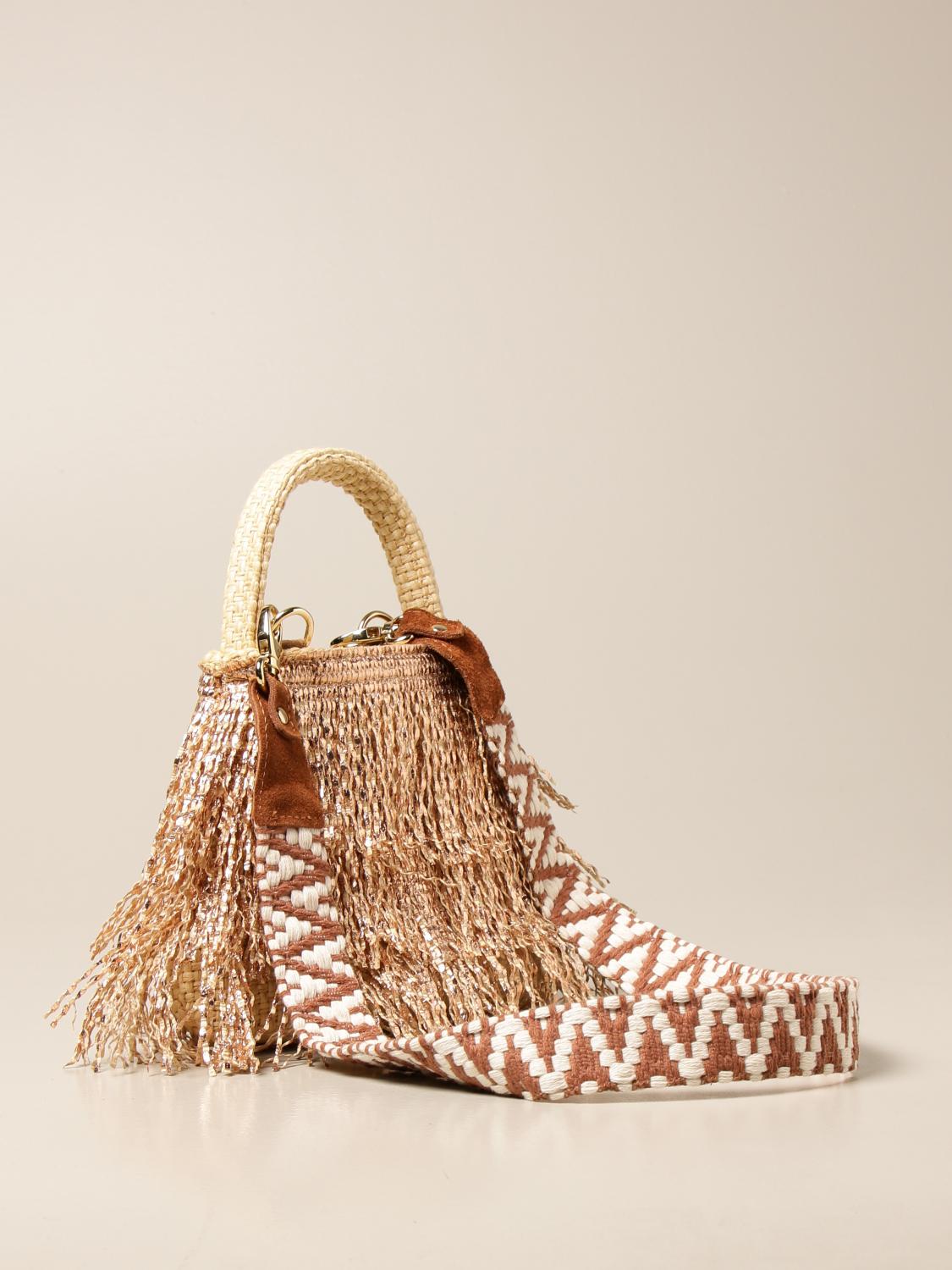 VIA MAIL BAG in raffia with laminated fringes Handbag Via Mail Bag