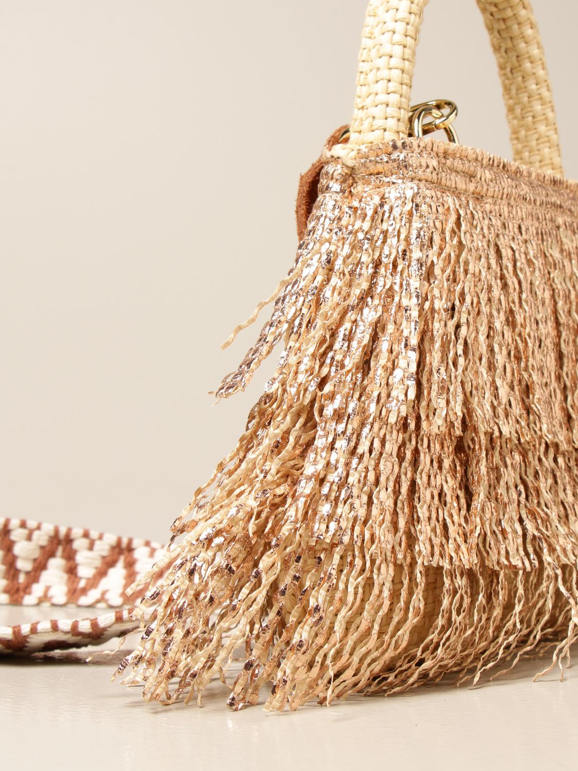 VIA MAIL BAG in raffia with laminated fringes Handbag Via Mail Bag