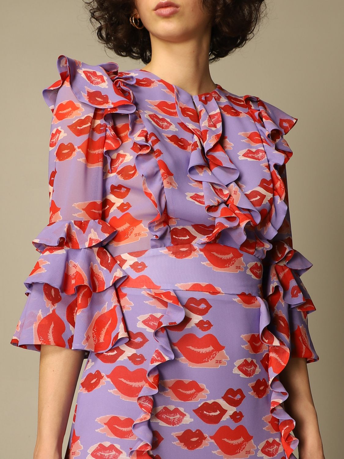ELISABETTA FRANCHI: short dress with lips print - Lavender | Elisabetta