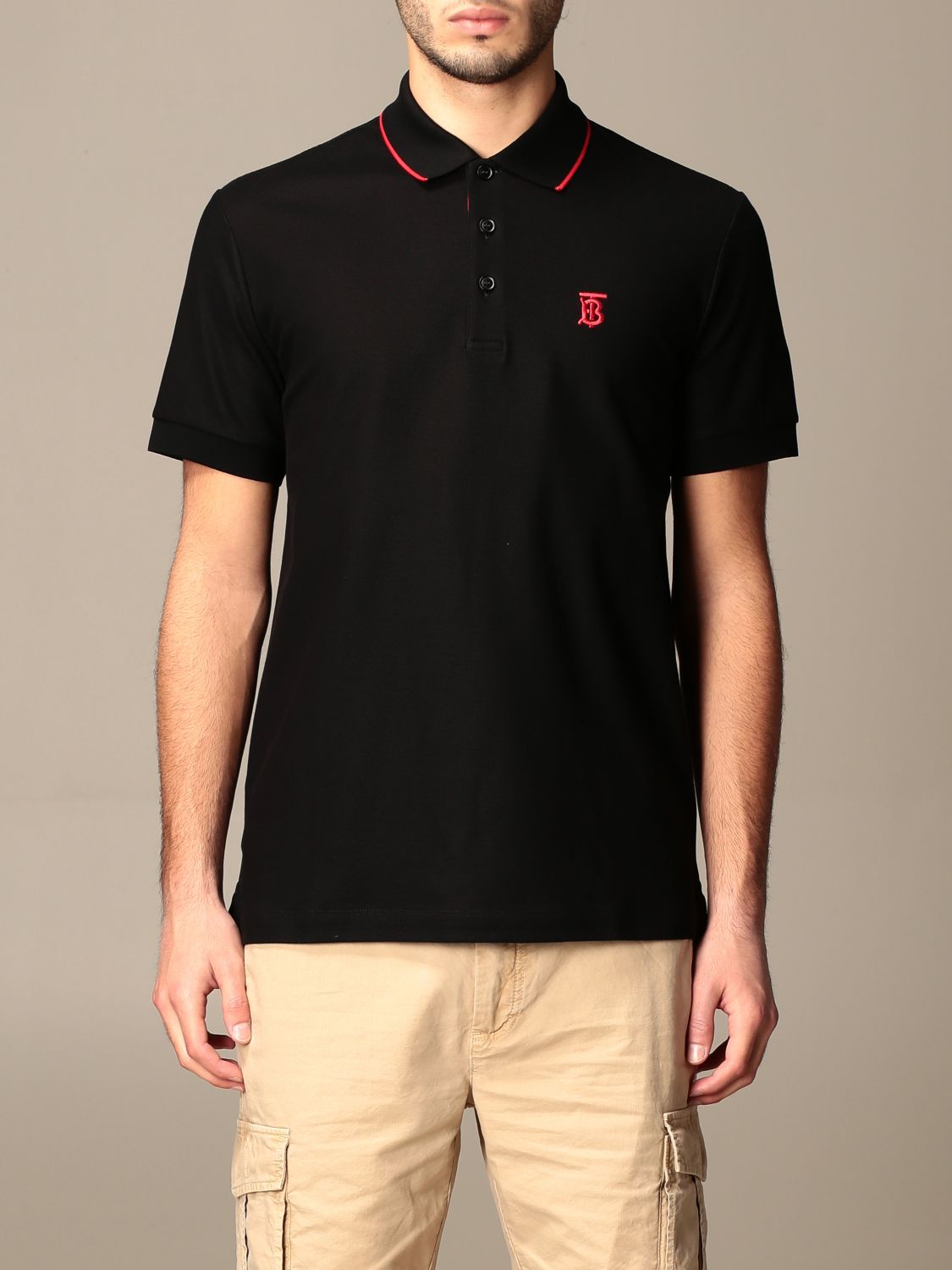 BURBERRY: Walton polo shirt with TB logo - Black | Burberry polo shirt 8017003 online at GIGLIO.COM