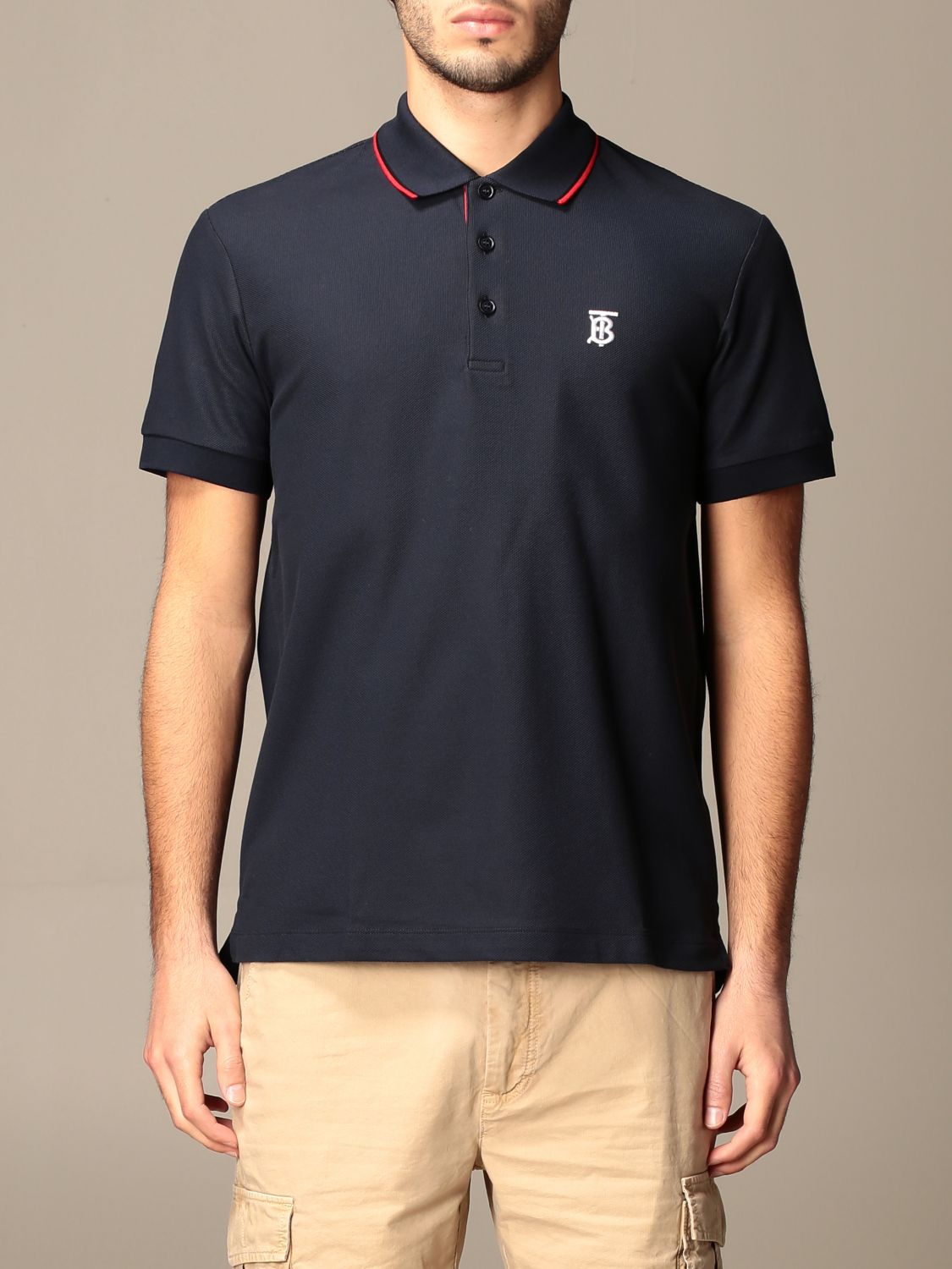 BURBERRY: Walton polo shirt with TB logo - Navy | Polo Shirt Burberry ...