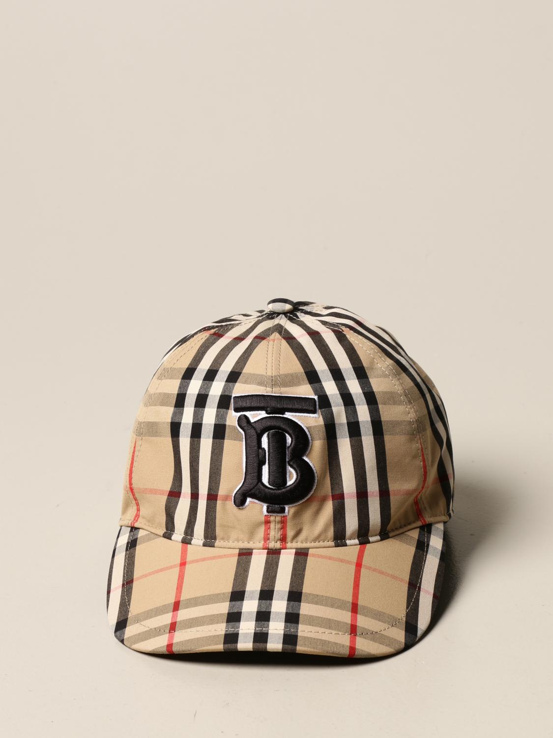 BURBERRY: baseball cap in check cotton with monogram | Hat Burberry Men Beige | Hat Burberry 