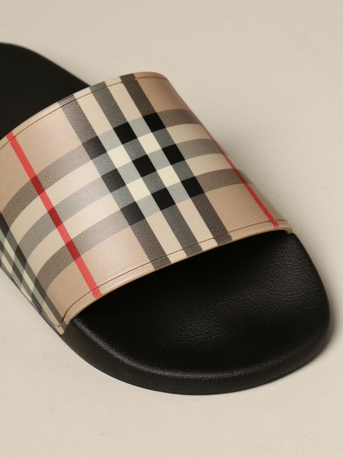 BURBERRY: slipper sandal with check print | Sandals Burberry Men Beige
