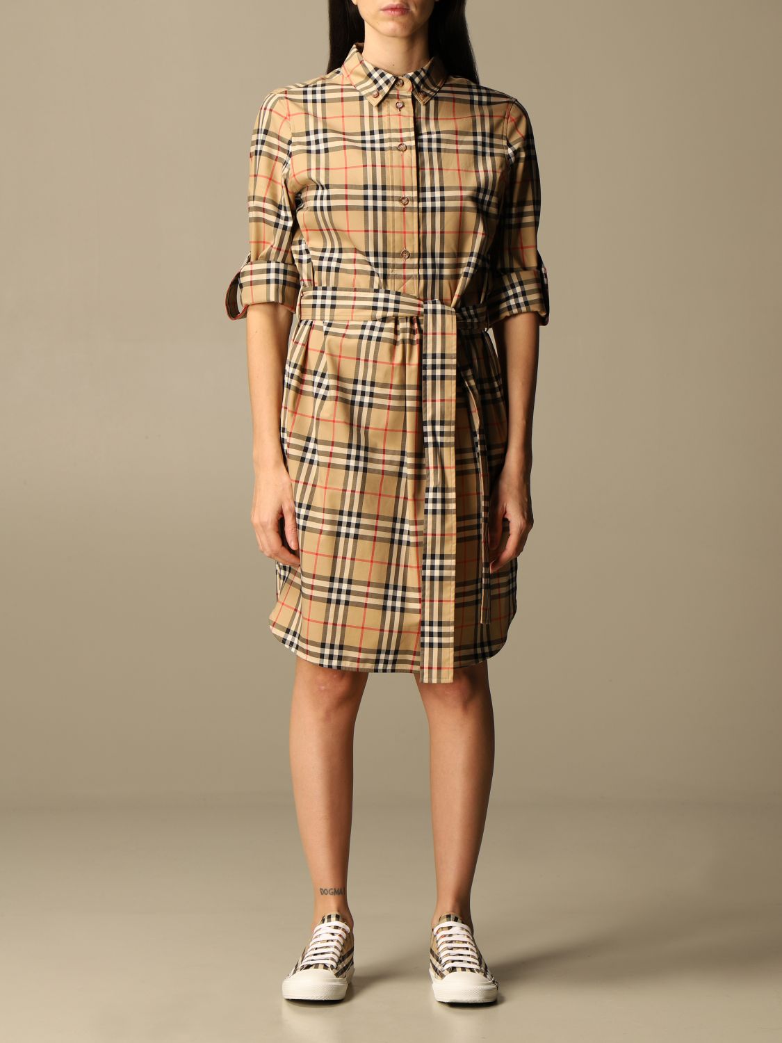 BURBERRY: shirt dress in stretch cotton with vintage check pattern