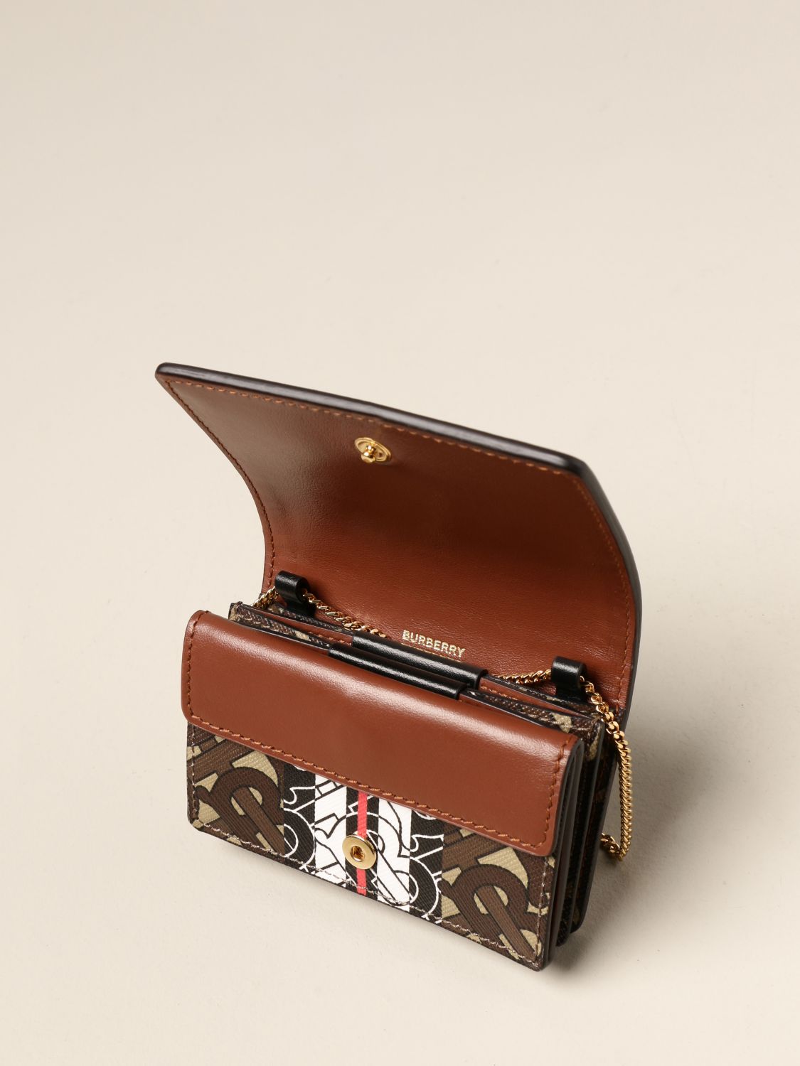 BURBERRY: card holder in E-canvas with monogram print - Brown