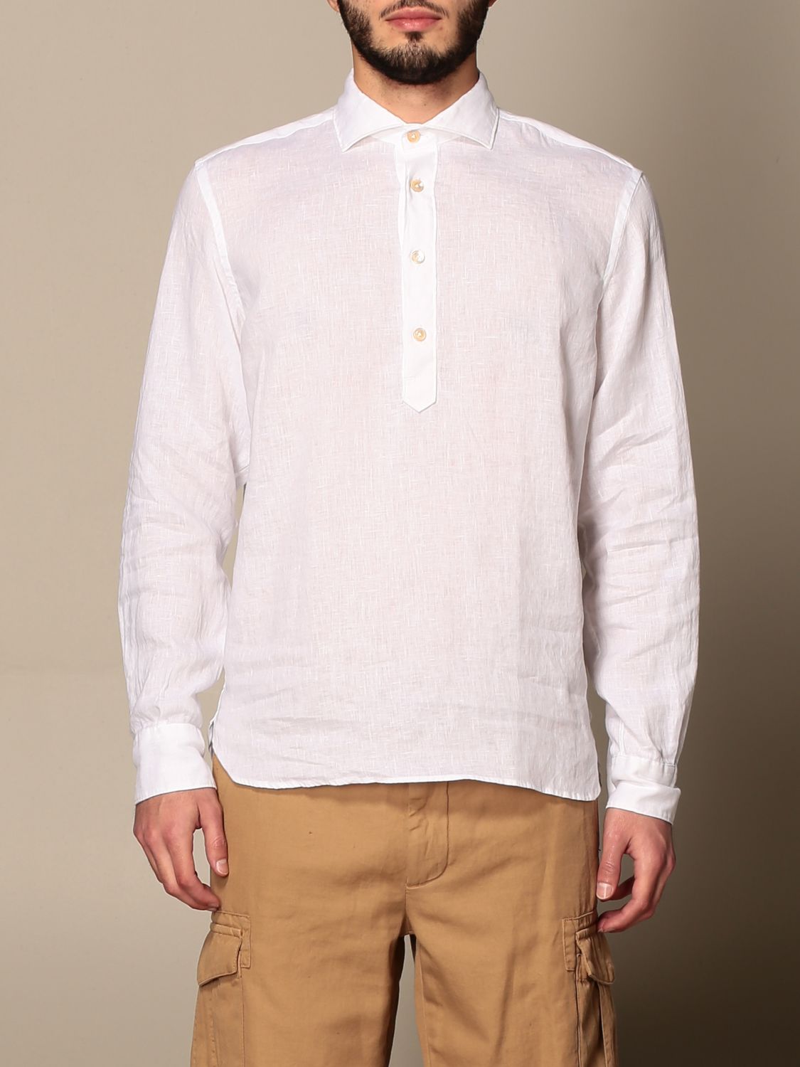 Shirt Eleventy: Eleventy linen shirt with mandarin collar white 1