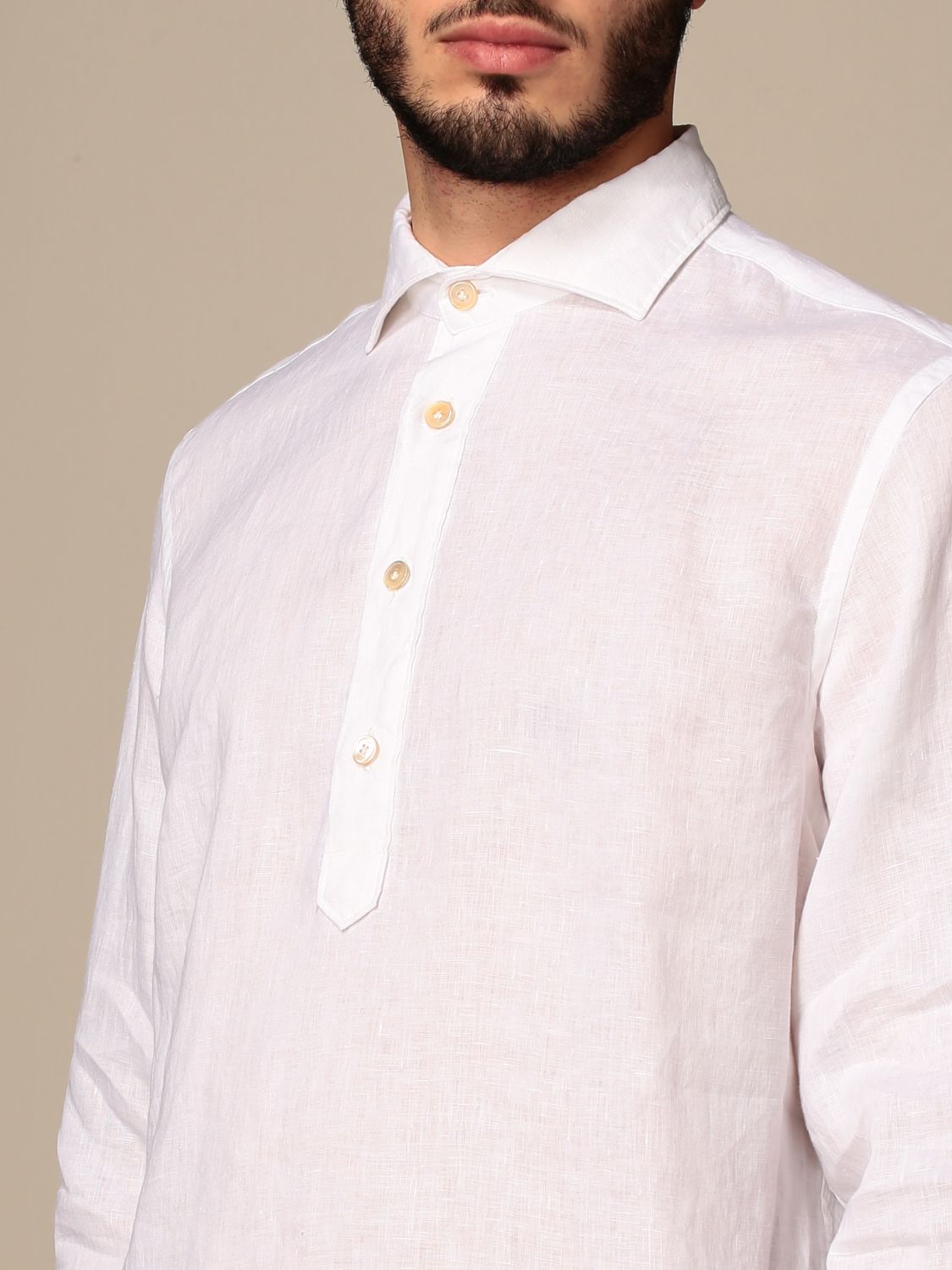 Shirt Eleventy: Eleventy linen shirt with mandarin collar white 4