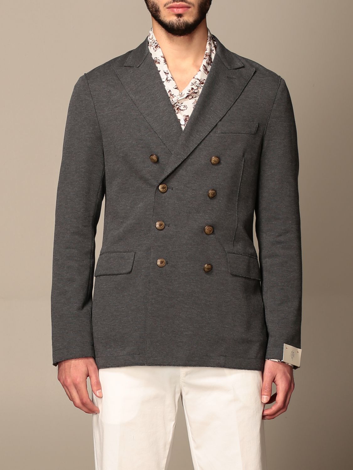 ELEVENTY: double-breasted jacket in cotton - Grey | Eleventy blazer ...