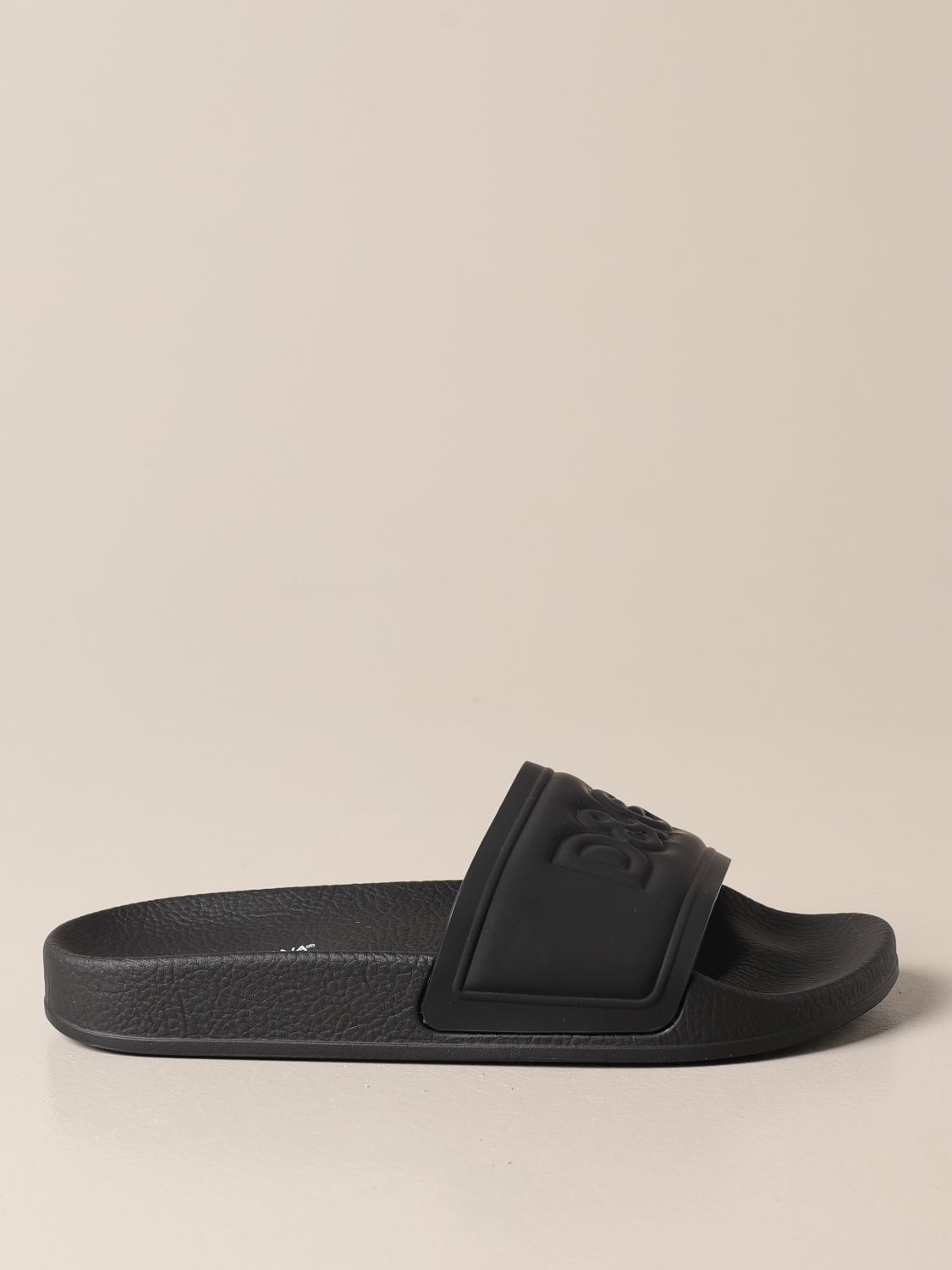 DOLCE & GABBANA: slipper sandal in rubber with DG logo - Black | Dolce & Gabbana  shoes DD0318 AX389 online on 