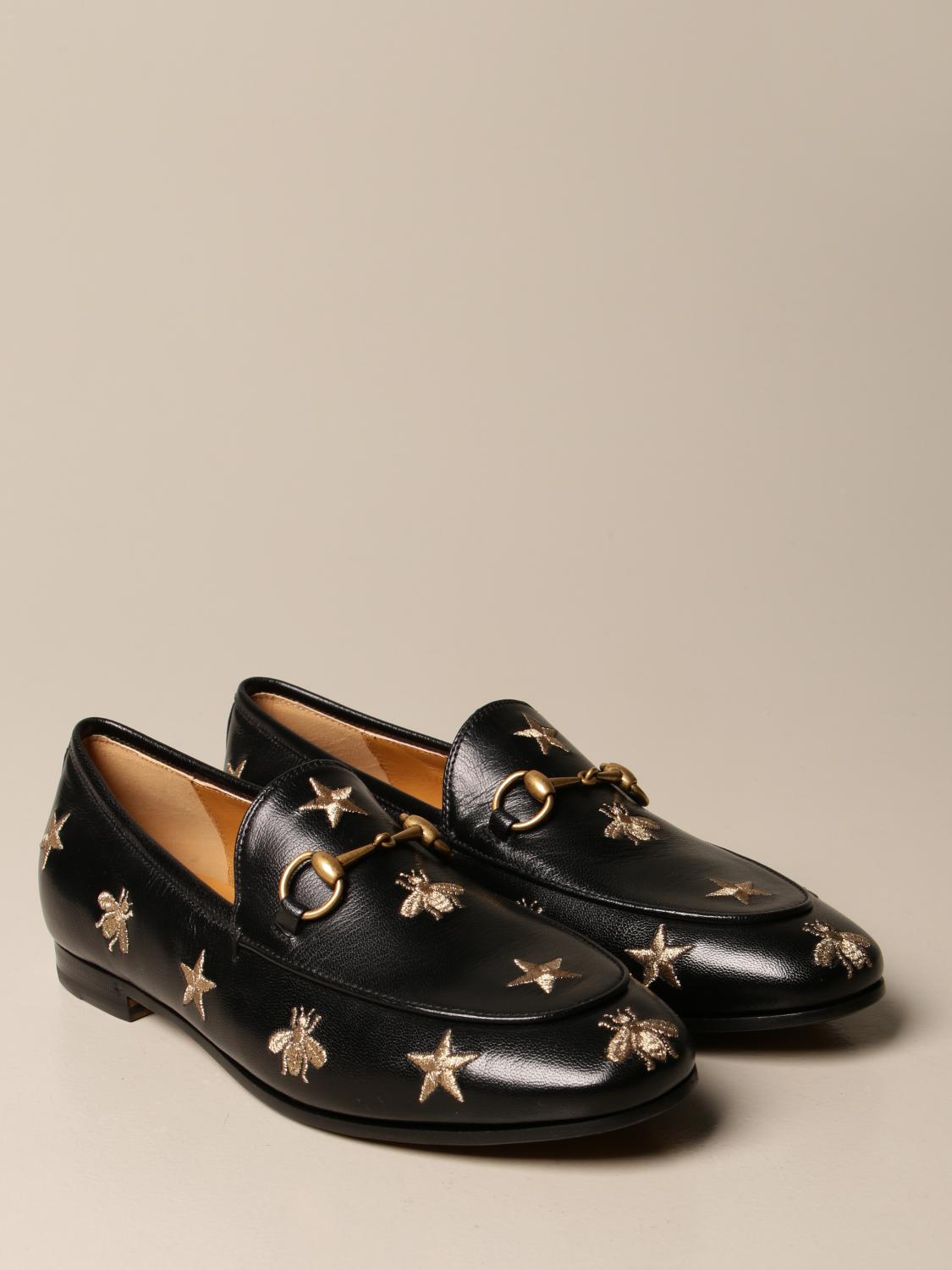 GUCCI Jordan moccasin in leather with all over embroidery Black