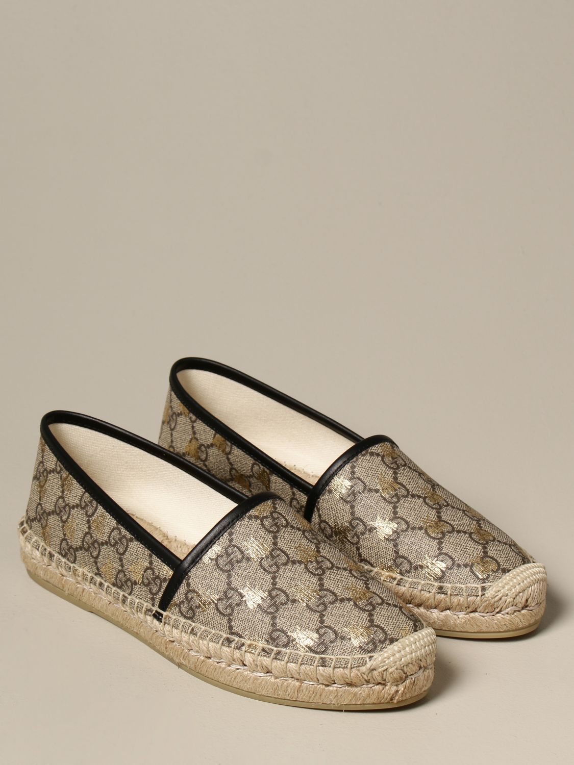 GUCCI: espadrilles in GG Supreme fabric with bees - Beige | Gucci ...
