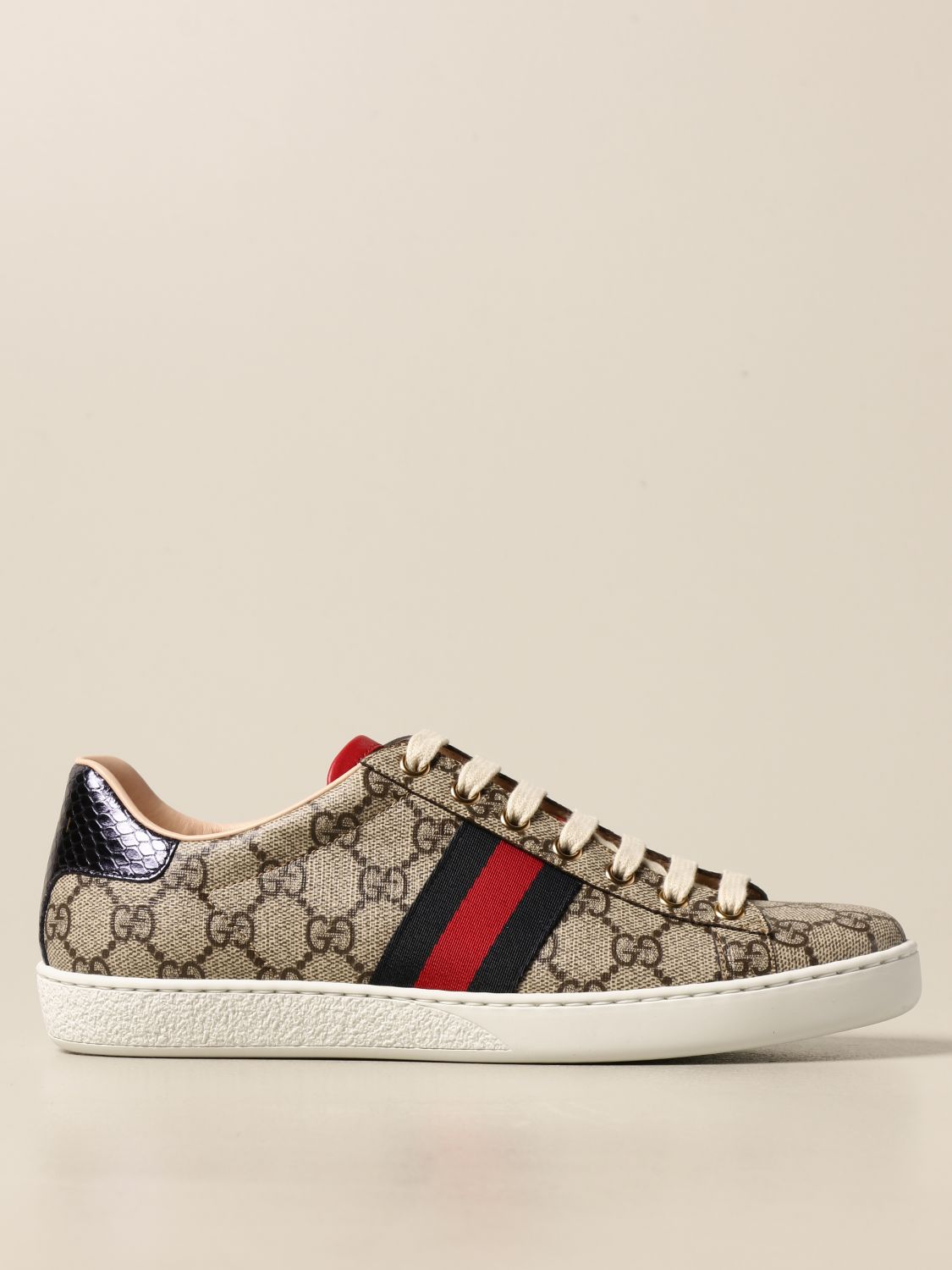 GUCCI: Ace sneakers in GG Supreme fabric with Web bands | Sneakers ...