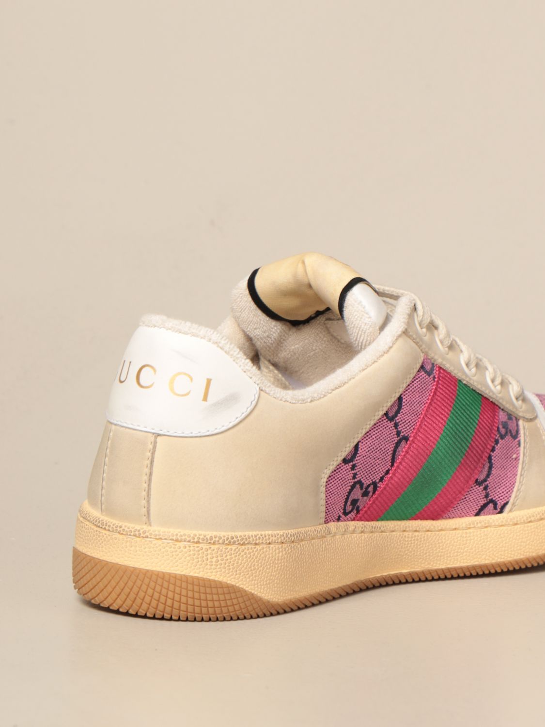 uitspraak Komkommer zonnebloem GUCCI: Screener sneaker in leather with Web bands - Pink | Gucci sneakers  570443 9SFR0 online on GIGLIO.COM