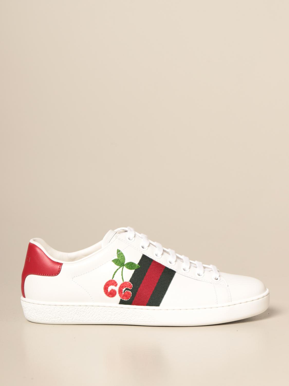 GUCCI Ace sneakers in leather with Web bands and GG cherries