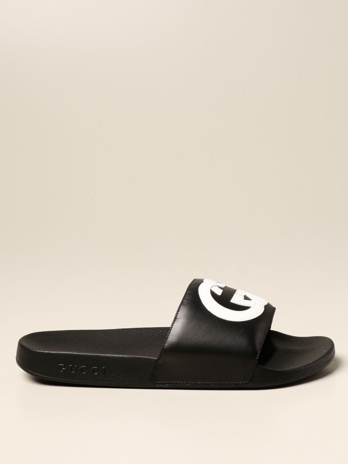 GUCCI: Slider sandal with GG logo - Black | Gucci sandals 644756 0R0F0 ...