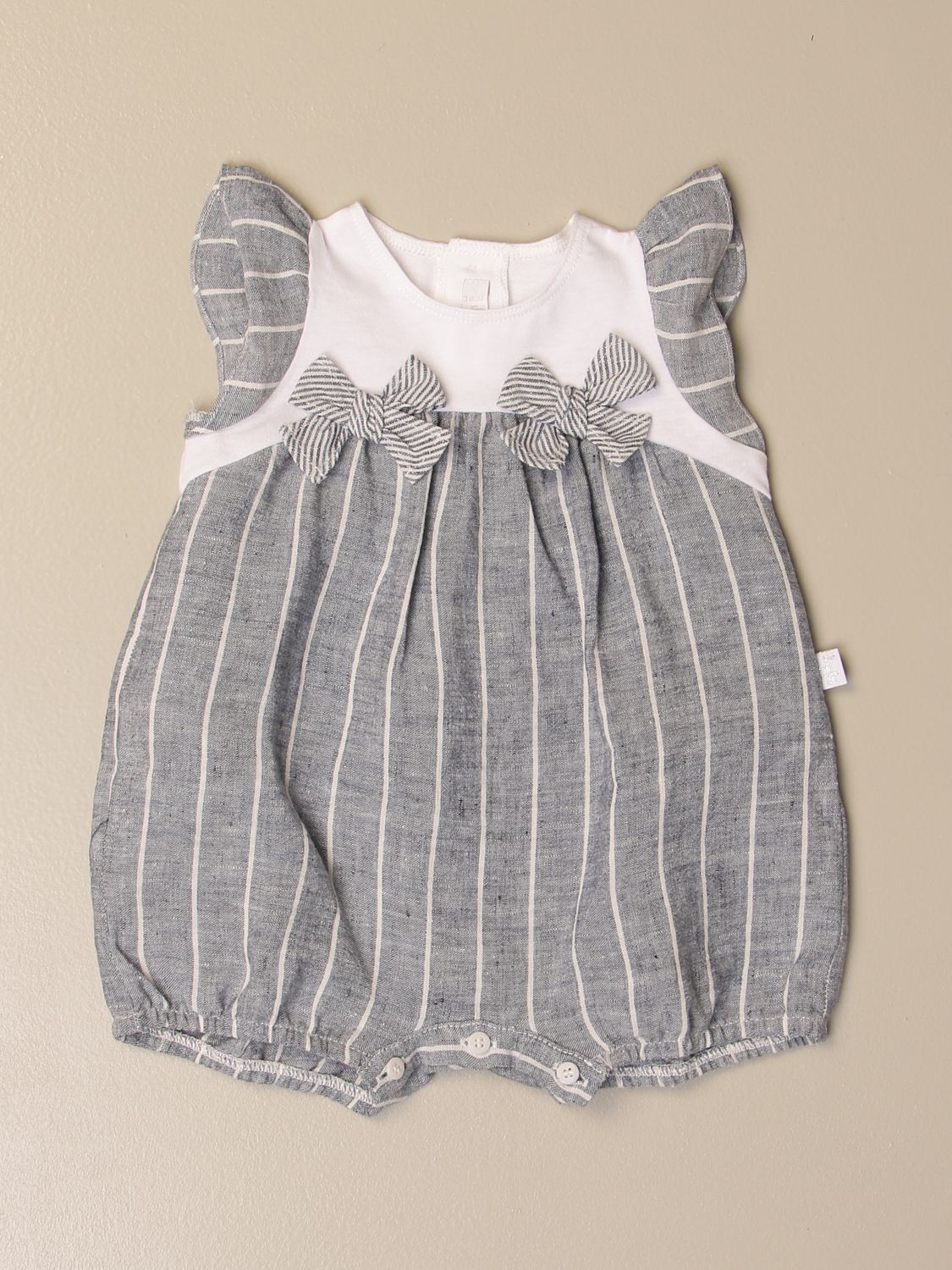 Il Gufo IL GUFO - PINSTRIPE JERSEY ONESIE WITH BOW