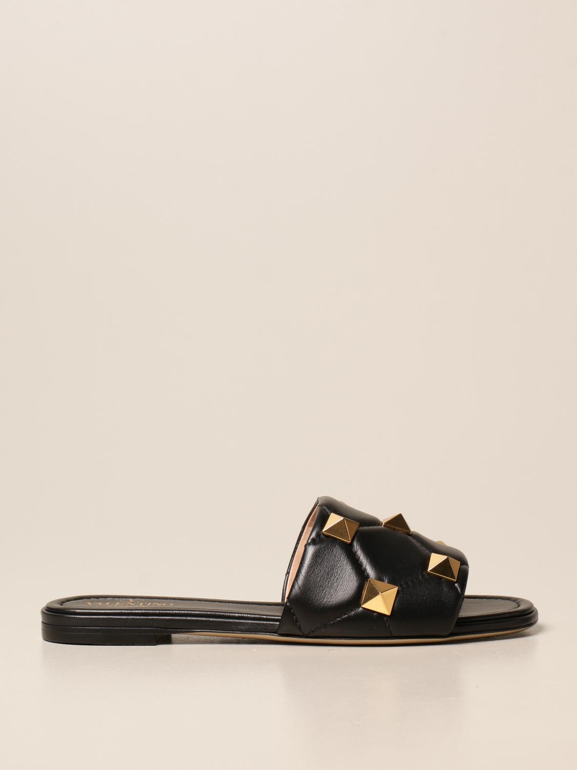 black flat sandals with studs
