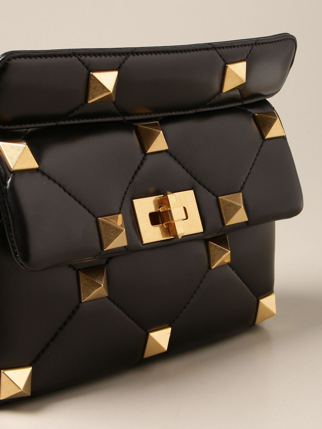 VALENTINO GARAVANI: Roman Stud bag in nappa leather - Black | Valentino ...