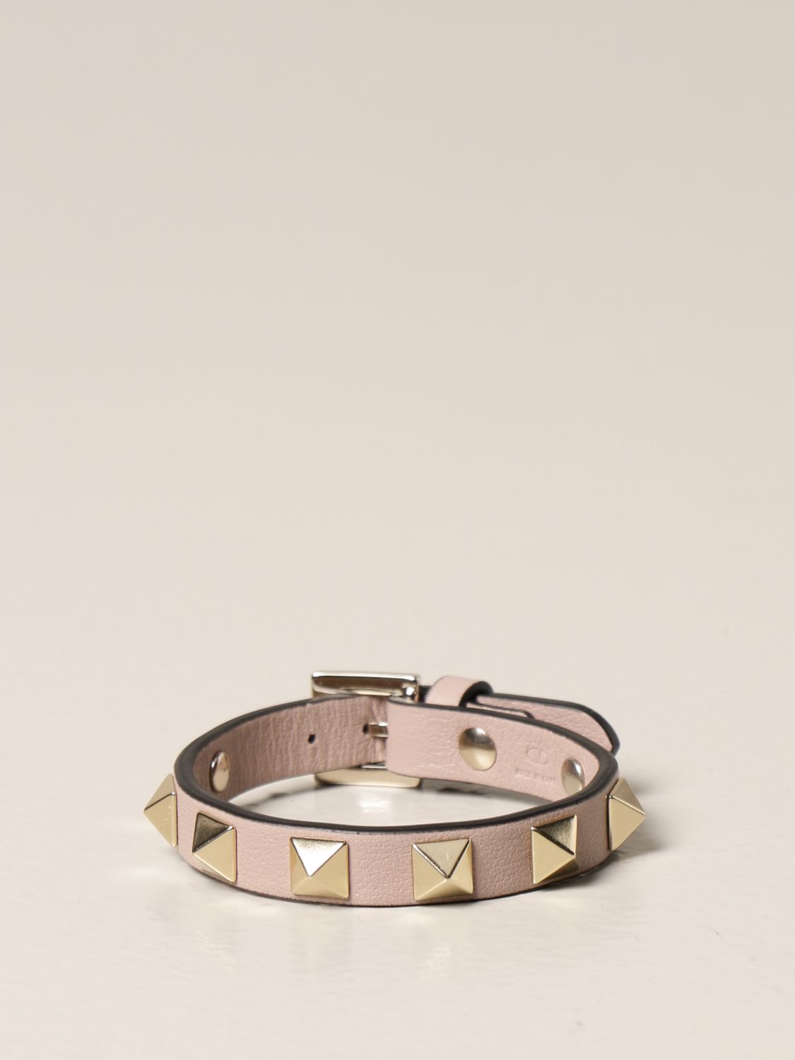 VALENTINO Rockstud leather bracelet with studs - Blush Pink Valentino Garavani jewel VW0J0255 VIT online at GIGLIO.COM